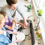 Full Circle Stash, Ceramic Kitchen Sink Caddy, Stylish Modular Sponge Holder & Dish Brush Organizer, Green and White, 11" - color: Green and White