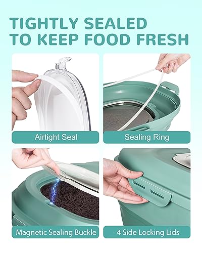 30-35 Lbs Dog Food Storage Container Collapsible Dog Food Container with Airtight Lids, Wheels, Scoop and 2pcs Food Storage Containers, Large Pet food storage for Dog, Cat (Green) - color: Green
