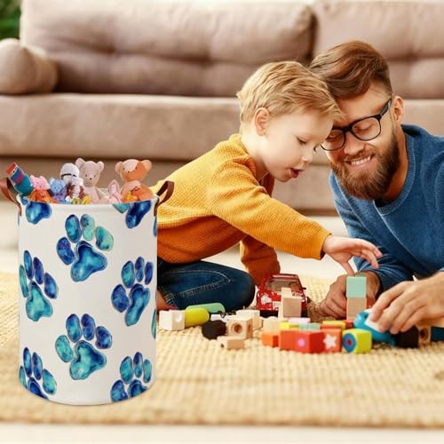 Funky Cat Laundry Basket, Blue Paw Print Hamper, Collapsible Oxford Cloth Storage Bin for Kids Room, Colorful Storage Organizer for Spring Home Decor (15.75x15.75x19.7") - color: Colorful578