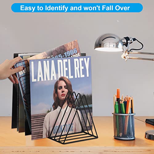 EASEPRES Vinyl Record Holder Storage, 9 Slot Metal Magazine Book Album Display Rack, Stylish Triangle Desktop File Sorter Organizer for Home Office, Black - color: Black