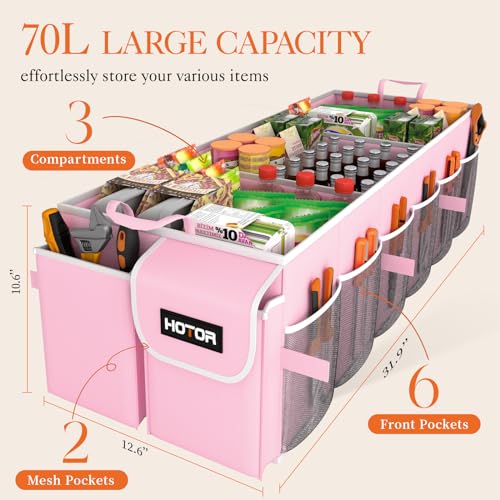 HOTOR Trunk Organizer for suv - Car Organizer, Foldable Trunk organizer for SUVs & Sedans, Sturdy Car Organization for Car Accessories, Tools, Sundries, Pink, 3 Compartments, 31.9"×12.6"×10.6" - color: Pink, size: X-Large (3 Compartments)