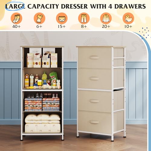 WLIVE Dresser with 4 Drawers, Storage Tower, Organizer Unit, Fabric Dresser for Bedroom, Hallway, Entryway, Closets, Sturdy Steel Frame, Wood Top, Easy Pull Handle, Cream White - color: Cream White