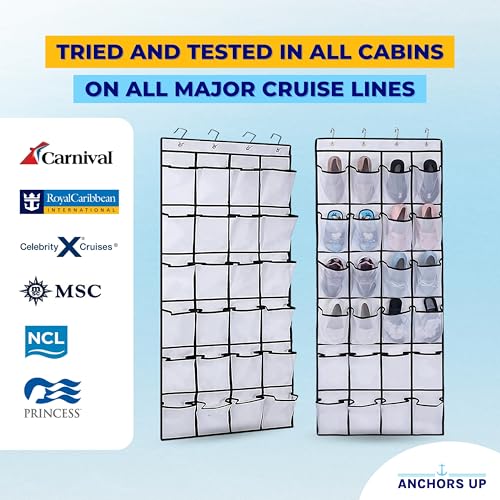 Cruise Cabin Over Door Organizer for Shoes, Toiletries and Accessories – 24 Pockets – Tested on All Cruise Lines such as Carnival, Royal Caribbean, Celebrity, Norwegian etc – Cruise Essentials