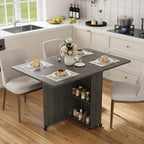 Garvee Folding Dining Table with Storage, Folding Kitchen Table with 6 Wheels, Drawer & Shelves, Compact Dining Table for Small Spaces - color: Grey
