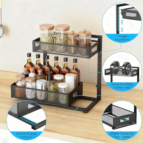 Under Sink Organizer, Adjustable Height 2 Tier Under Sink Organizers and Storage Multi-Purpose Under Sink Storage for Bathroom Kitchen - color: 1 Pack-Black-New