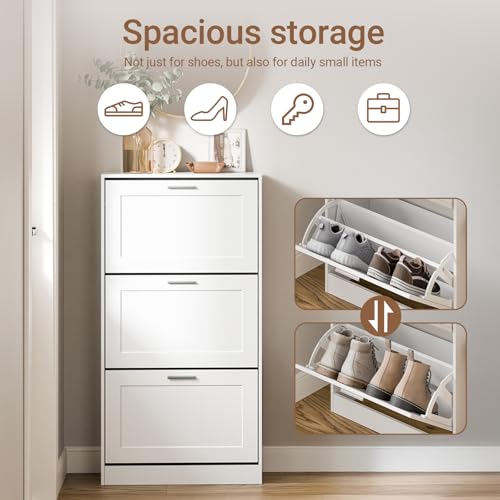 Haotian Shoe Cabinet Storage for Entryway, Narrow Shoe Cabinet with Three Flip Drawers to Save Space, Shoe Rack Cabinet for Front Door Entrance Hallway (White) - color: White, size: 3-Drawers