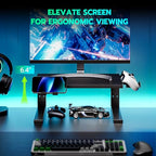 ARES WING Desk Shelf Extender, 15 inches 3 in 1 Clamp on Desk Shelf with Phone & Headset Holders, Heavy Duty Desktop Organizer for Gaming and Office Accessories, Black - size: 15“, style: with hooks