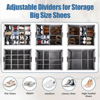 HOUSE AGAIN Shoe Organizer for Closet, 2 Pack Foldable Shoe Storage Organizer Box with Wheels and Adjustable Dividers, Sturdy Metal Frame Fits up to 16-32 Pairs, Large Shoes Storage with Clear Cover - size: 2 Pack