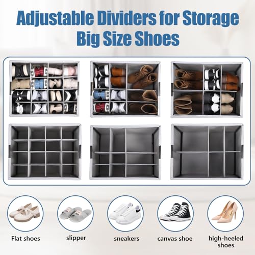 HOUSE AGAIN Shoe Organizer for Closet, 2 Pack Foldable Shoe Storage Organizer Box with Wheels and Adjustable Dividers, Sturdy Metal Frame Fits up to 16-32 Pairs, Large Shoes Storage with Clear Cover - size: 2 Pack