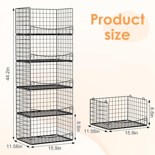 Hongtamoya 5-Tier Stackable Closet Organizers and Storage Shelves, Extend Clothing Closet Shelf Bins for Wardrobe Kitchen Office Bathroom, Clothes Organizer System-Wider Mouth Design, Black - color: Black, size: 5 Tier | Stackable