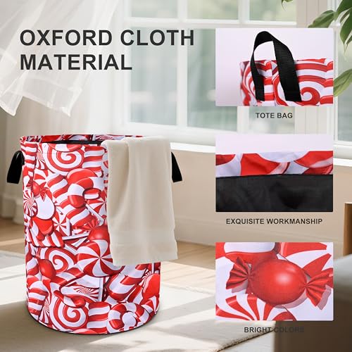 Christmas Candies Laundry Basket Foldable Oxford Cloth Tote Bag Laundry Hamper Clothes Storage Bucket Organizer For Bathroom/Laundry Storage/Bedroom 19.6x15.7 Inch - color: Christmas Candies