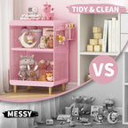 SYKIARIOL Kids Nightstand with Storage & Hooks, Cute Pink Bedside Table for Girls, Small Toddler Night Stand for Bedroom - color: Classic Pink