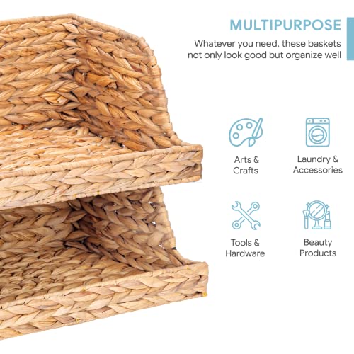 VATIMA Water Hyacinth Storage Baskets with Large Open-Front for Kitchen, Decorative for Living Room, 13.4” x 9.5” x 5.5”, 2 Pack - color: Water Hyacinth, size: 2-Pack Open-Front (13.4"L x 9.5"W x 5.5"H)