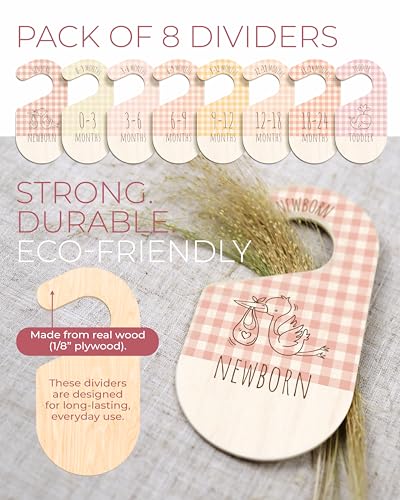 Baby Clothes Organizer - Pink Baby Closet Dividers for Nursery Decor, Storage & Organization - 8 Size Closet Dividers for Hanging Clothes, Gender Neutral Nursery Must-Haves & Accessories - color: Pink Gingham