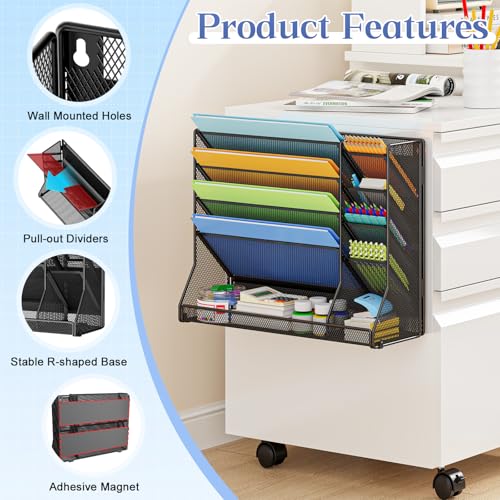 Magnetic File Organizer 5-Tier, No Drilling Installation, Office Magnetic Paper Holder with R-shaped Tray, Wall Hanging File Organizer, Mail Organizer for Refrigerator & Whiteboard & File Cabinet - size: 5-Tire & Magnetic