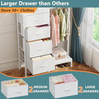 HIGDBFE Tall Dresser 44''H with Hanging Rack, 4 Drawers Small Closet Dresser for Bedroom, Reversible Fabric Chest of Drawers with Clothes Rack, Tall Storage Tower, Sturdy Frame, White - color: White