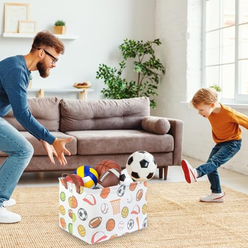 Rectangular Ball basket,Kids Storage Bins, Foldable and waterproof canvas kids basket organizer, Boys toy box,boys Room Decor,shelf basket(Ball game) - color: Ball game