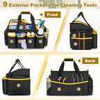 PGmoon Extra-Large Cleaning Caddy Organizer with Handle, Cleaning Supplies Tote Bag Built-in Support Boards, Cleaning Tool Organizer for Cleaners, Housekeepers, Kitchen Cleaning Supplies