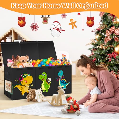 Beadsky Extra Large Toy Box, Collapsible Toddlers Toy Chest Kids Storage Organizer, Dinosaur Bin Boxes Storage Basket with Lids for Boys, Girls, Living Room, Nursery, Playroom, 40"x14"x16", Black - color: Black