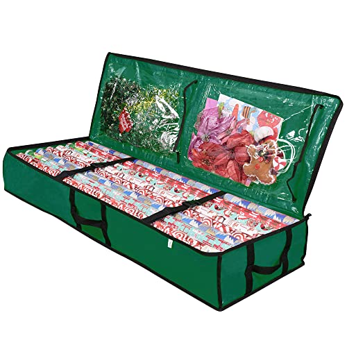 ProPik Wrapping Paper Storage Containers | Gift Wrap Organizer Under Bed 41”x14”x6” Fits 18-24 Rolls Fit Up to 40” Long Roll Wrap Storage Box Holder with Pockets for Ribbon Bows Etc (Green) - color: Green