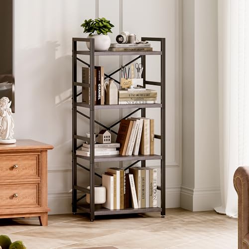 Homeiju Grey Bookshelf, 4 Tier Small Bookcase for CD/Movie/Book, Book Shelf Organization and Storage for Bedroom, Kid's Room, and Home Furniture (Grey) - color: Grey, size: 4 Tier