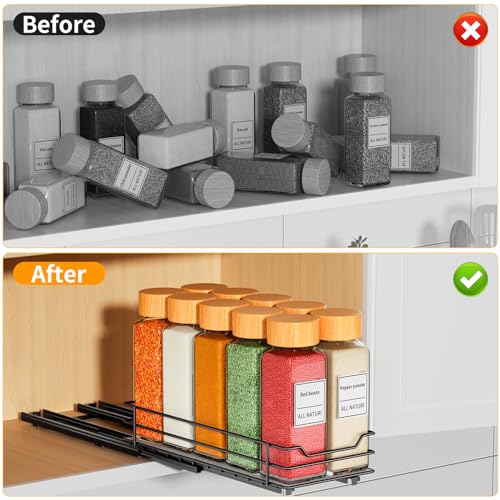 RCHYFEED Pull Out Spice Rack Organizer for Cabinet,Slide out Spice Organizer for Inside Cabinets,Heavy Duty Spice Organization for Kitchen and Pantry,Seasoning,Sauces(1-Tier,4.5" Wx10.5 Dx2.5 H) - size: 1 Tier-4.5''Wx10.5''Dx2.5''H