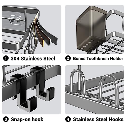 Corner Shower Caddy Bathroom Organizer: AKTECKE 2 Pack Adhesive Shelf Decor- No Drilling Stainless Steel Storage Rack with Hooks and Toothpaste Holder - Accessories Stuff - color: gray, size: 9.6"×9.6"×2.6"