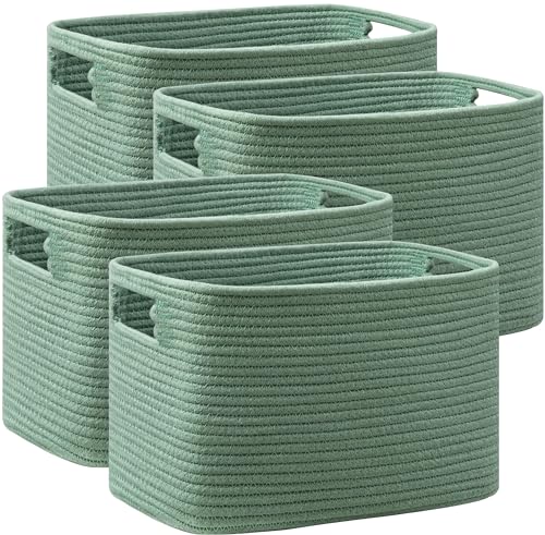UBBCARE 4 Pack Storage Baskets for Organizing, Shelf Baskets with Handles, Woven Storage Baskets for Bookcase/Cube Shelf/Closet, 14.5"L x 9.8"W x 9"H, Green - color: Green, size: 4 Pack-14.5"(L)×9.8"(W)x9"(H)
