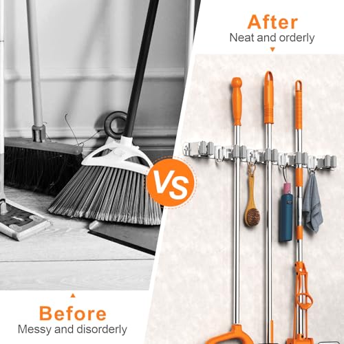 CUXIXA 2 Pack Mop and Broom Holder Wall Mount, Non-slip Broom Hanger Wall Mount, Heavy Duty Mop Broom Organizer for Kitchen Garden Garage Laundry Room Wall Decor Organization and Storage Silver 5R4H - color: Silver, size: 2Pack 5R4H