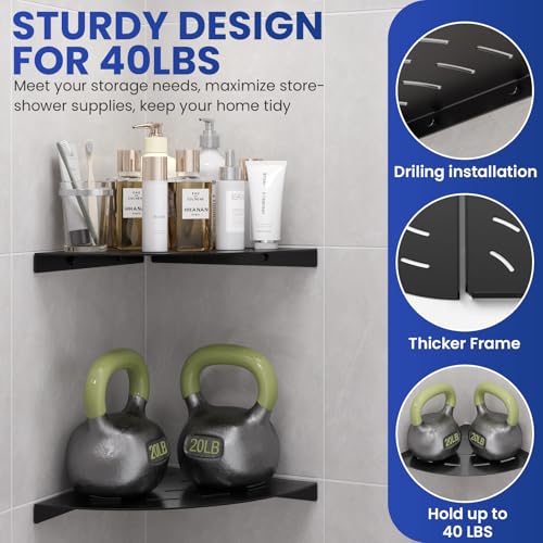 2 Pack Corner Shower Shelves Load Capacity 40 lbs 304 Stainless Steel Shower Corner Shelf Will not Rust 8in Shower Shelf for Inside Shower Matte Black Drilling Installation - color: Matte Black