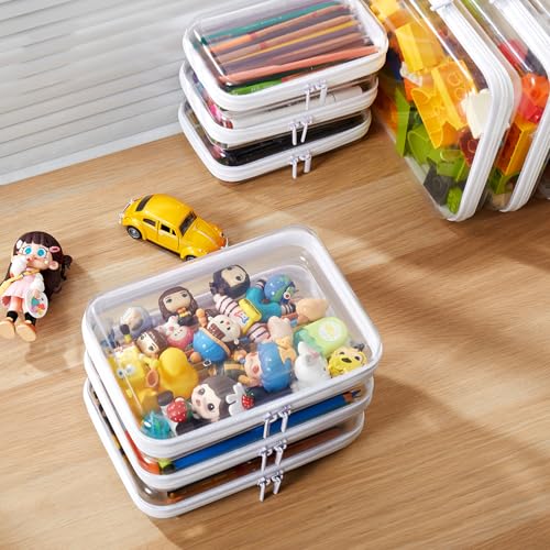 MACOPRO 2PCS Clear Hard Shell Zipper Case,Portable Cosmetic Bag with Zipper, Diaper Bag Organizing Pouches, Kid's Toy Storage Organizer Bins,Hard Plastic Case, Christmas Storage Bins - size: 2Pcs-Medium