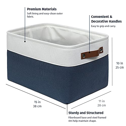 OrganiHaus Large Fabric Storage Baskets for Shelves 3 Pack, 15x11in Closet Storage Bins, Canvas Storage Bin for Organizing, Cloth Baskets, Linen Closet Organizers, Navy Blue/Off-White - color: Navy Blue / Off-White, size: Large - 3pc