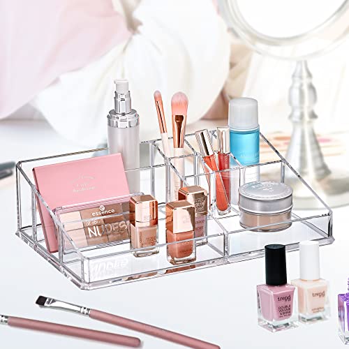 Amazing Abby - Tiffany - Acrylic Cosmetic Organizer (1-Pack), Transparent Plastic Makeup Holder, Compartmented, Shatter-Proof, Perfect Bathroom Vanity Storage Solution for Beauty Supply, Large