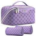BOYATU Travel Makeup Bag Cosmetic Bags for Women: 3 Pcs Set Large Capacity Make up Bag with Handle - Vegan Leather Toiletry Bags with Compartments - Makeup Organizer for Travel Essentials(A-9-Purple) - color: A-9-Purple