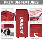Goodpick Laundry Basket with Wheels,75L Large Roolling Laundry Basket with Removable Wash Bag, Clothes Hamper with Wheels for Laundry Room, Red - color: Red 1-Pack