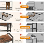 4 Tier Shoe Rack, Shoe Rack for Entryway with Hook, Shoe Organizer with Adjustable Mesh Shelves, Metal Shoe Storage, Closet, Bedroom Living Room Garage - size: 4 Tier