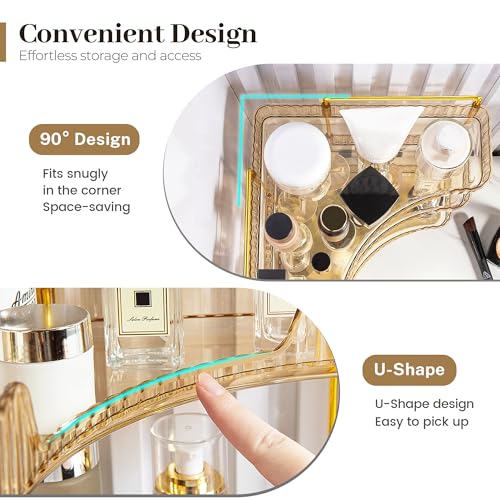 Aveniee Corner Bathroom Counter Organizer, Bathroom Countertop Shelf Makeup Organizer for Vanity Perfume Tray for Corner Storage (2 Tiers, Gold) - color: Amber Gold, size: 2 Tier