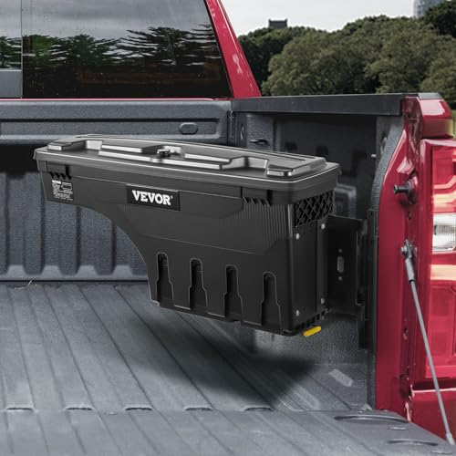 VEVOR Truck Bed Storage Box, Compatible with Chevrolet Silverado 1500 GMC Sierra 1500 2019-2020 R, Waterproof ABS Wheel Well Tool Box with Lockable Lid, 6.6 Gal/25 L Toolbox, Passenger Side, Black - size: Passenger Side, style: Chevrolet Silverado