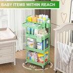 Goovilla 4 Tier Rolling Utility Cart Organizer with Removable Drawer, Stable and Sturdy Green Rolling Storage Carts with 2 Lockable Wheels for Bathroom, Kitchen, Snack, Craft, Makeup, Baby Essentials - size: 4 Tier, style: Green