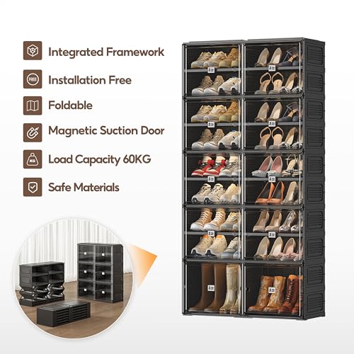 Vipbox Shoe Rack Organizer Cabinet for Closet Entryway,Clear Shoe Storage Boxes Stackable Sneaker Storage with Door Easy Assembly Black Shoe Cabinet with Lids Large 9 Tiers 36 Pairs - size: 9 Tiers 36 Pairs