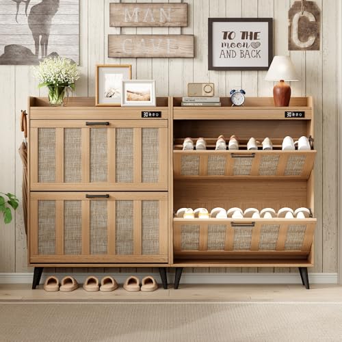 ChooChoo Shoe Storage Cabinet with 2 Flip Drawers, Deodorizing Shoe Organizer Storage for Entryway, Freestanding Hidden Slim Narrow Shoe Rack Cabinet, Rustic Oak - color: Rustic Oak, size: 2-Drawers
