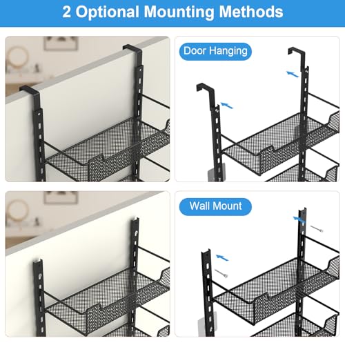 VyGrow 12.3" W Narrow Over the Door Pantry Organizer, 8-Tier Over the Door Organizer with Adjustable Basket, Pantry Door Organization for Pantry Kitchen Storage Room Spice Rack, Black - color: Black, size: 12.3"W 8-Tier