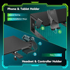ARES WING Desk Shelf Extender, 15 inches 3 in 1 Clamp on Desk Shelf with Phone & Headset Holders, Heavy Duty Desktop Organizer for Gaming and Office Accessories, Black - size: 15“, style: with hooks