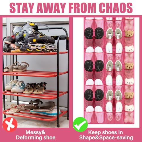 Windyun 40 Over the Door Shoe Organizer Large Mesh Pocket Hanging Shoe Rack for Closet Rose Red Nonslip Behind Door Storage Holder Back to School Organizer for Dorm Room College Classroom Storage - color: Rose Red