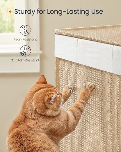 SONGMICS HOME Laundry Hamper with 3 Section, Large 140 L Rolling Laundry Basket with Wheels, Rattan Clothes Basket with Lid, Removable Liner with Handles, Natural Beige and Matte White ULCB602N01 - color: Natural Beige + Matte White, size: 140 L