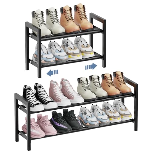 Mavivegue Expandable Shoe Rack, 2-Tier Adjustable Shoe Organizer, Shoe Shelf for Closet, Entryway, Front Door - color: Black, size: 2 Tier,19-33"