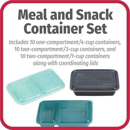 GoodCook Meal & Snack Prep Container Set, Includes Embossed Measurements & Color Coordinated Lids, Made Without BPA, 60-Piece Set