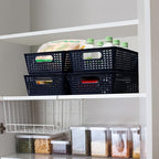 Tiawudi Stackable Woven Plastic Basket, Storage Bins for Cabinet, Closet, Shelf, Under Sink and Countertop, Pantry Organizer Bins, 6 Pack - color: Dark Blue