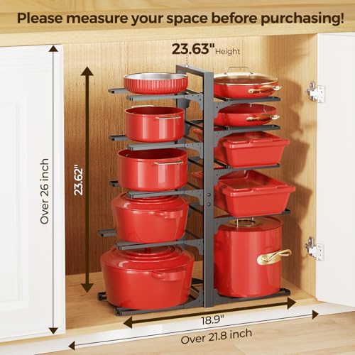LAMU 10-Tier Pots and Pans Organizer under Cabinet, 23.62" Height Heavy Duty Pots Pans Organizer Rack for inside Cabinet Adjustable for Big Stockpots, Dutch Oven, Cast-iron Pans, Heavy Cookware - color: Black, size: XXL-10Tier-23.6“H