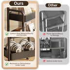 3 Tier Metal Rolling Utility Cart Organizer with Walnut Table Top, Stable and Sturdy Rolling Storage Carts with 2 Lockable Wheels for Kitchen，Bathroom，Snacks，Coffee，Craft，Makeup，Baby Essentials